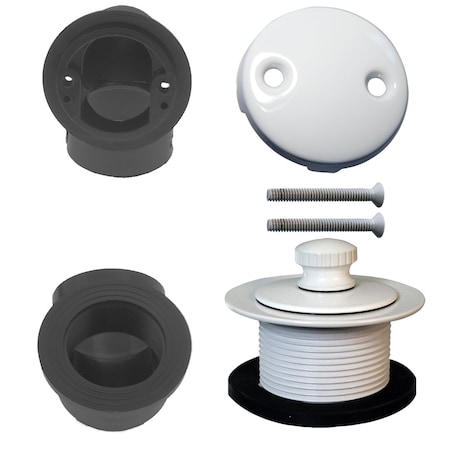 Westbrass ABS 1-1/2" Plumber's Pack Pull & Drain Bathtub Drain with Two-Hole Overflow, Powder Coat White D574-50